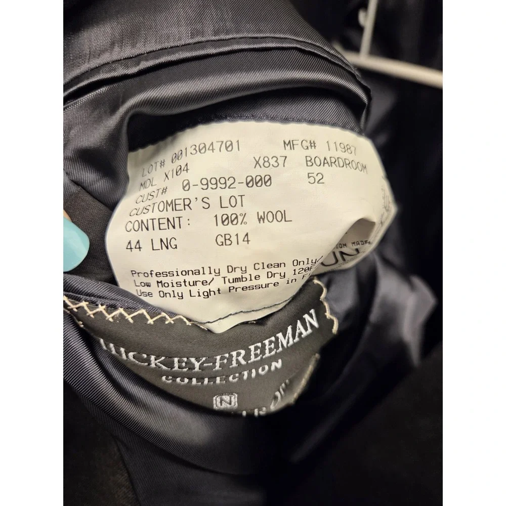 Hickey Freeman Nordstrom Boardroom 100% Wool Charcoal Gray Suit Blazer 44 Long